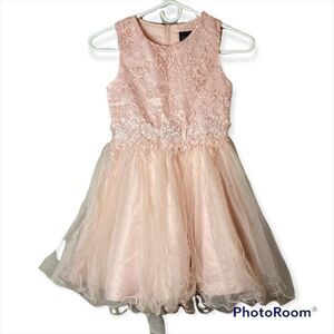 Chantilly place  kids embroidered pink formal dress puffy fit & flare